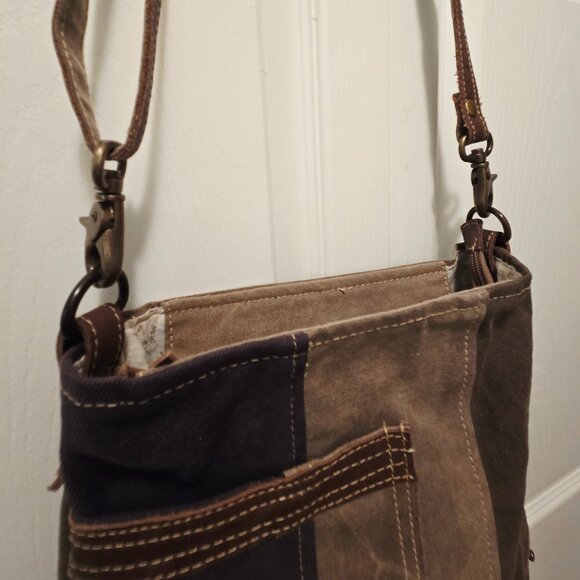 MYRA BAG Women's 100% Cotton/Leather Patchwork Design Crossbody Bag - Medium - Picture 5 of 16